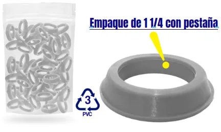 EMPAQUE PVC CÓNICO 1.1/4 CON PESTAÑA
